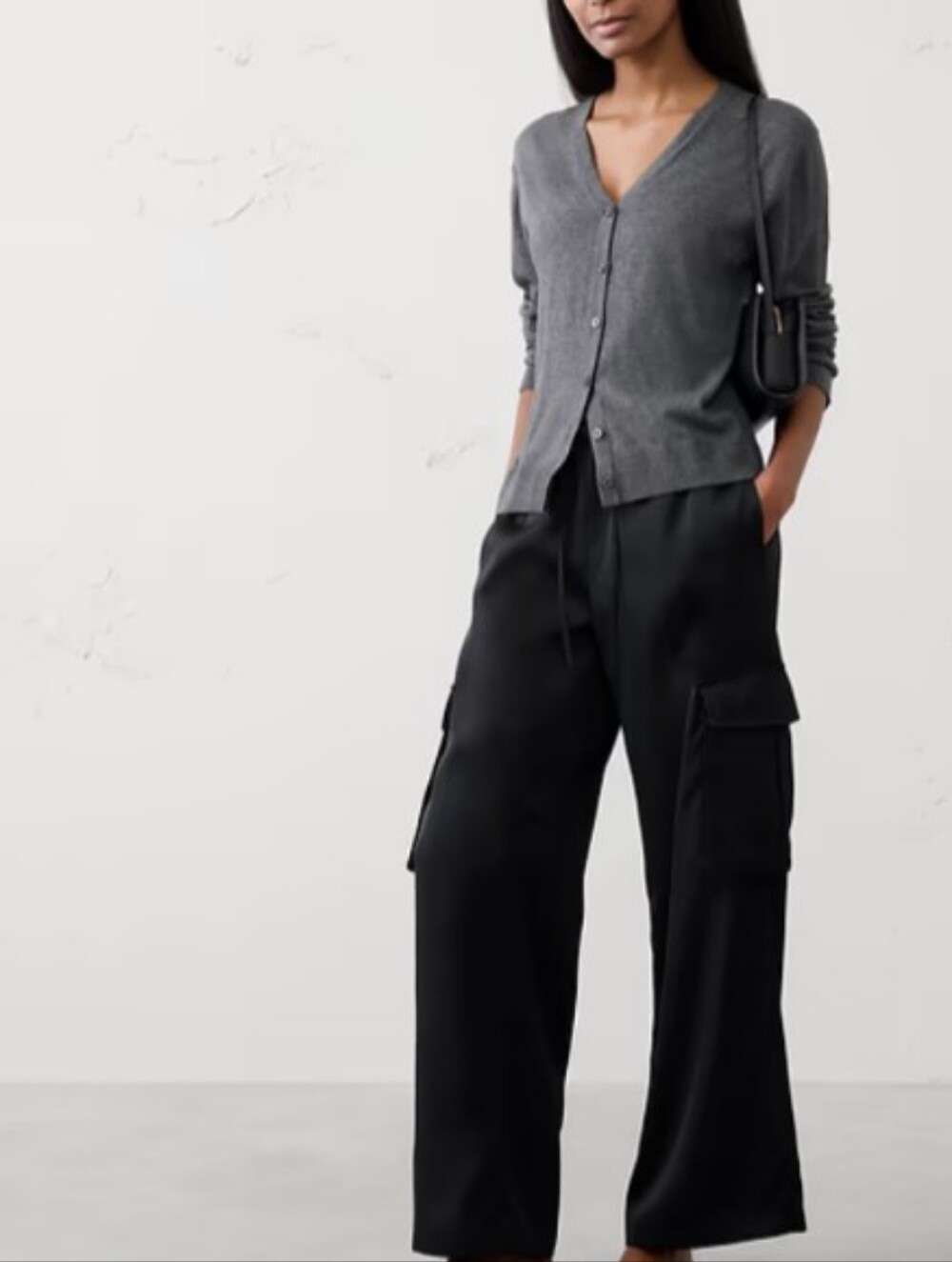 Banana Republic Wide Leg Satin Pull-On Cargo Pant